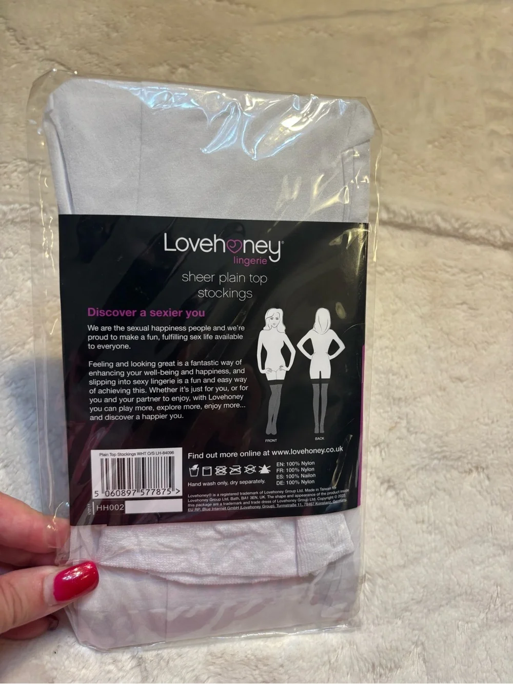 NEW Lovehoney Stockings - One Size White Sheer Thigh-High Plain Top Nylon